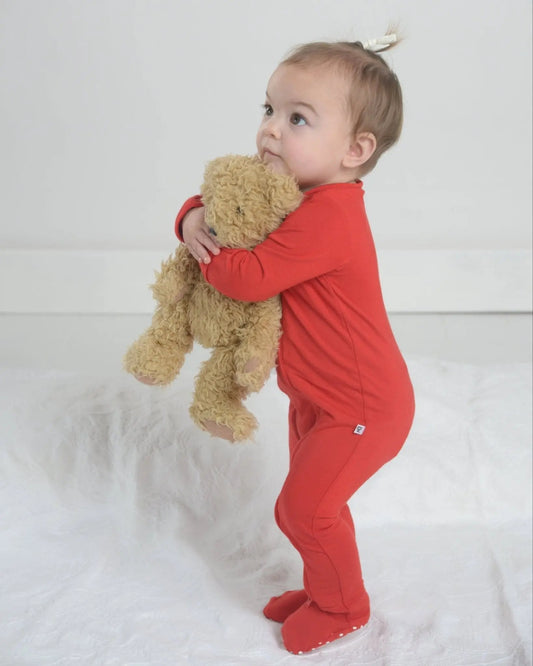 Red Bamboo Zipper Footie Little Worldz