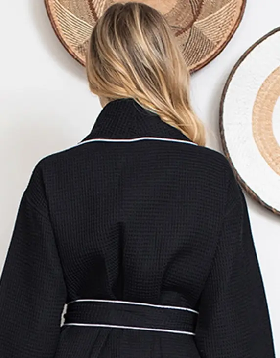 Knee-Length Waffle Kimono Robe for Women Lotus Linen