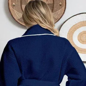Women’s Waffle Piping Bathrobe – Lightweight Spa-Style Comfort Lotus Linen