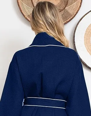 Knee-Length Waffle Kimono Robe for Women Lotus Linen