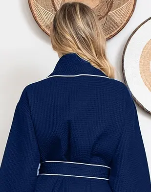 Knee-Length Waffle Kimono Robe for Women Lotus Linen