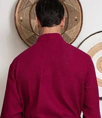 Waffle Kimono Spa Bathrobe for Men -  Absorbent, Lightweight Lotus Linen