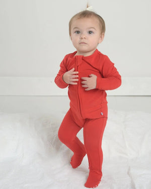 Red Bamboo Zipper Footie Little Worldz