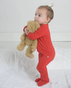 Red Bamboo Zipper Footie Little Worldz