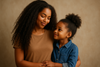 beautiful ethnic woman with long natural hair with her daughter