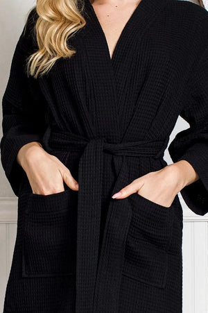 Knee-Length Waffle Kimono Robe for Women Lotus Linen