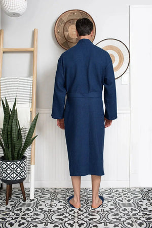 Waffle Kimono Spa Bathrobe for Men -  Absorbent, Lightweight Lotus Linen