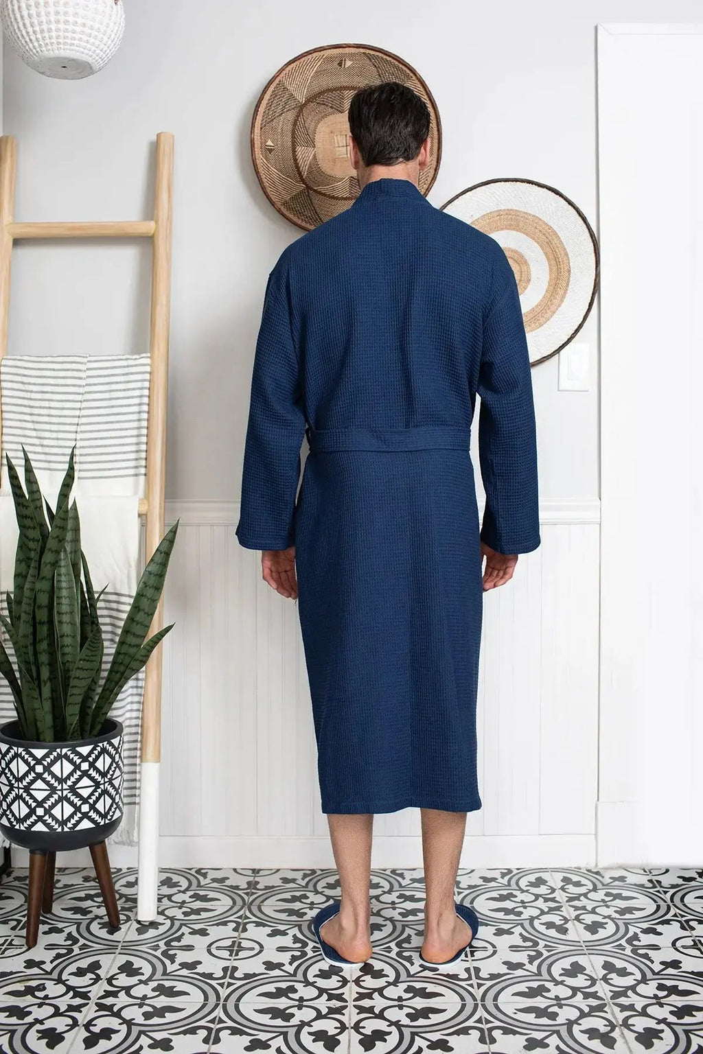 Waffle Kimono Spa Bathrobe for Men -  Absorbent, Lightweight Lotus Linen