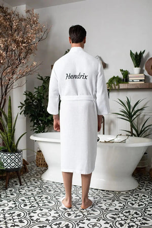 Waffle Kimono Spa Bathrobe for Men -  Absorbent, Lightweight Lotus Linen