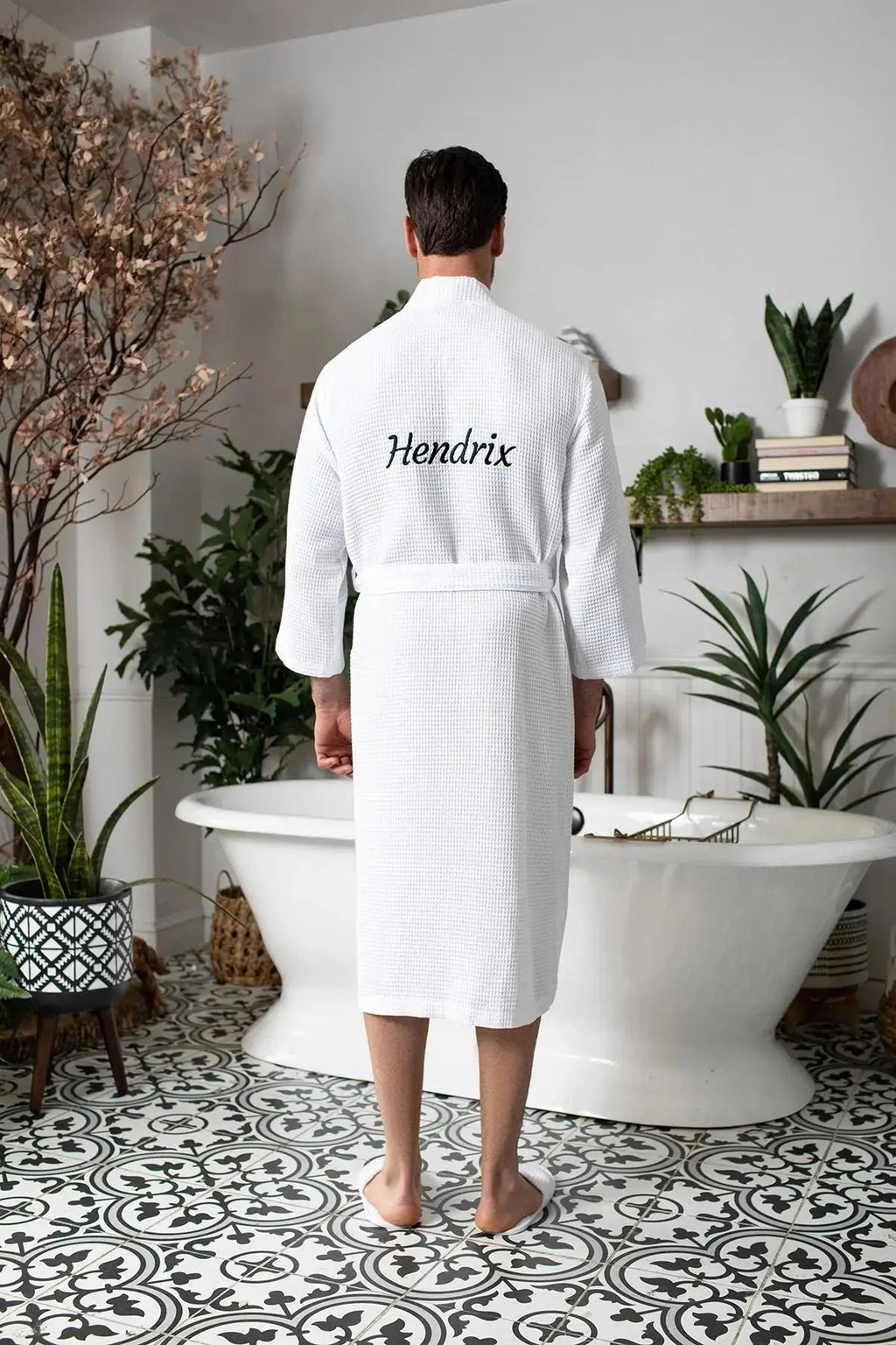 Waffle Kimono Spa Bathrobe for Men -  Absorbent, Lightweight Lotus Linen
