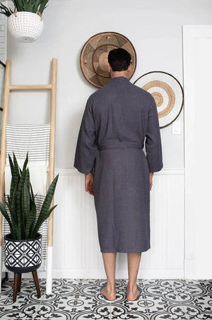 Waffle Kimono Spa Bathrobe for Men -  Absorbent, Lightweight Lotus Linen