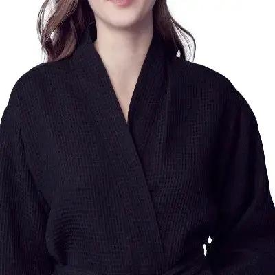 Knee-Length Waffle Kimono Robe for Women Lotus Linen