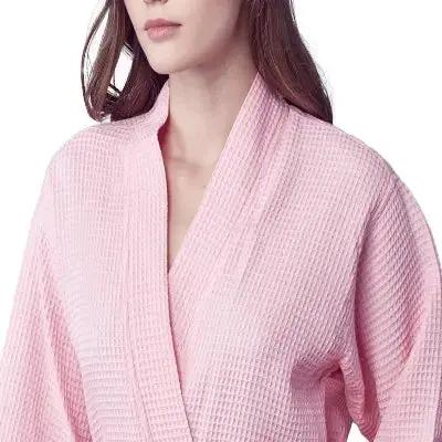 Knee-Length Waffle Kimono Robe for Women Lotus Linen
