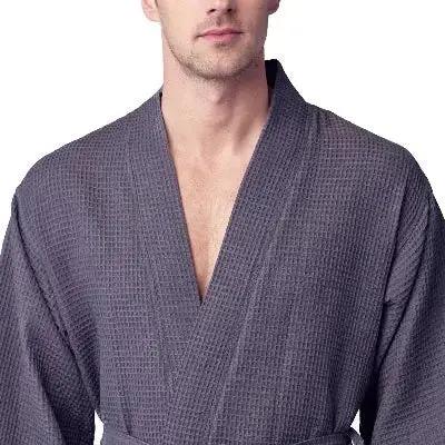Waffle Kimono Spa Bathrobe for Men -  Absorbent, Lightweight Lotus Linen