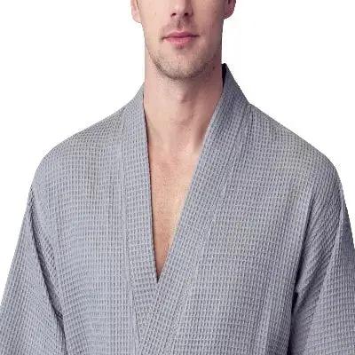 Waffle Kimono Spa Bathrobe for Men -  Absorbent, Lightweight Lotus Linen