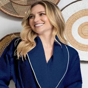 Women’s Waffle Piping Bathrobe – Lightweight Spa-Style Comfort Lotus Linen