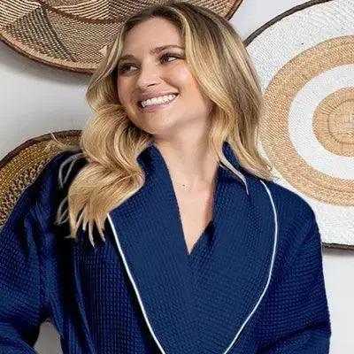 Women’s Waffle Piping Bathrobe – Lightweight Spa-Style Comfort Lotus Linen