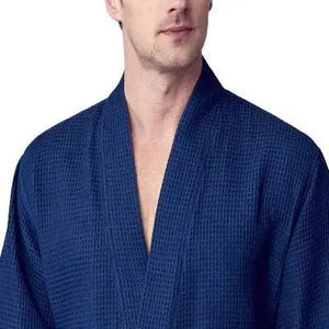 Waffle Kimono Spa Bathrobe for Men -  Absorbent, Lightweight Lotus Linen