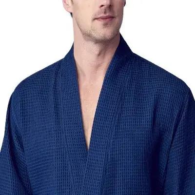 Waffle Kimono Spa Bathrobe for Men -  Absorbent, Lightweight Lotus Linen