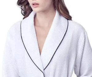 Women’s Waffle Piping Bathrobe – Lightweight Spa-Style Comfort Lotus Linen