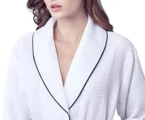Women’s Waffle Piping Bathrobe – Lightweight Spa-Style Comfort Lotus Linen