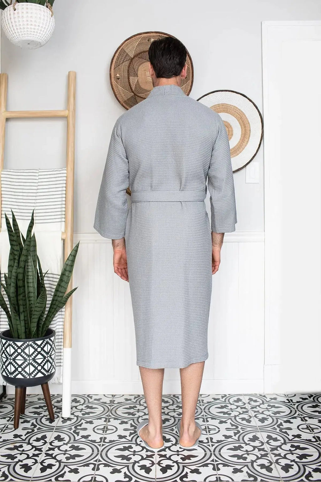 Waffle Kimono Spa Bathrobe for Men -  Absorbent, Lightweight Lotus Linen