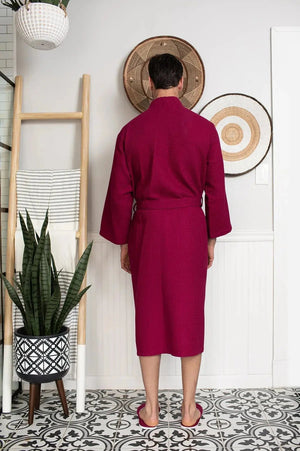 Waffle Kimono Spa Bathrobe for Men -  Absorbent, Lightweight Lotus Linen