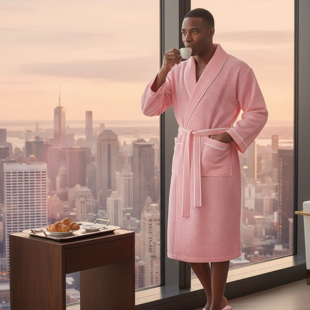 Premium Waffle Piping Robe for Men Lotus Linen