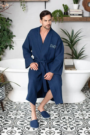 Waffle Kimono Spa Bathrobe for Men -  Absorbent, Lightweight Lotus Linen