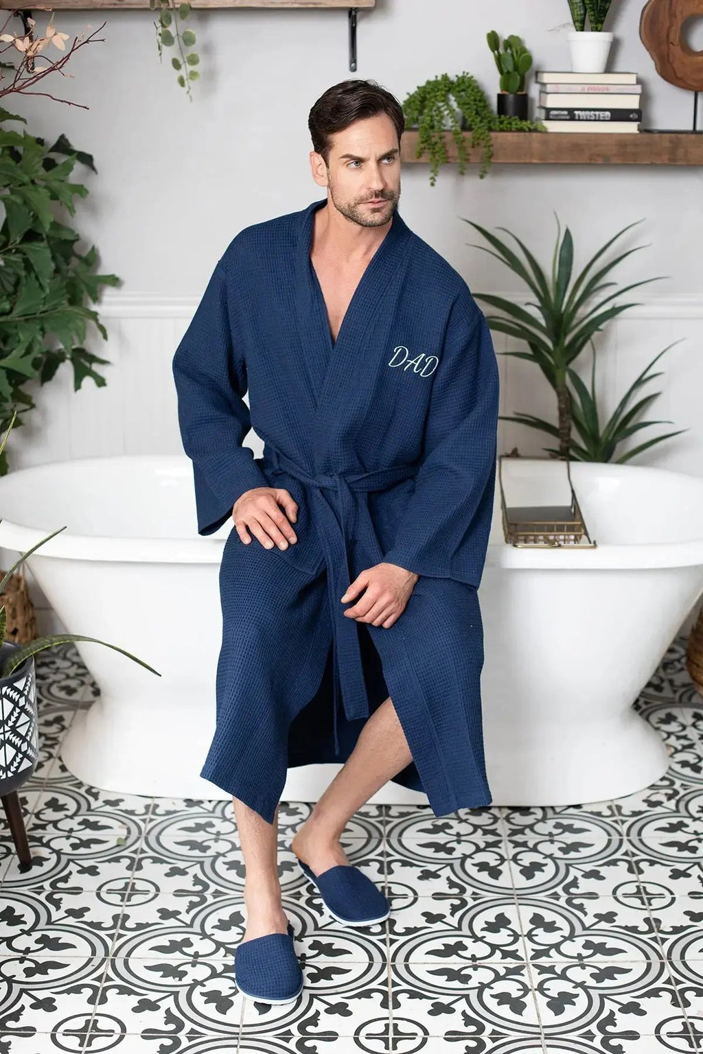 Waffle Kimono Spa Bathrobe for Men -  Absorbent, Lightweight Lotus Linen