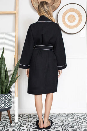 Knee-Length Waffle Kimono Robe for Women Lotus Linen