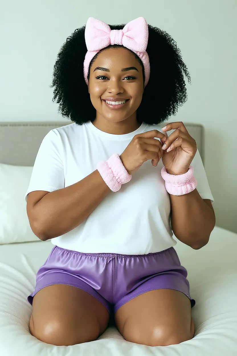 The Heaven'Ly Pink Plush Spa & Beauty Head Band Set