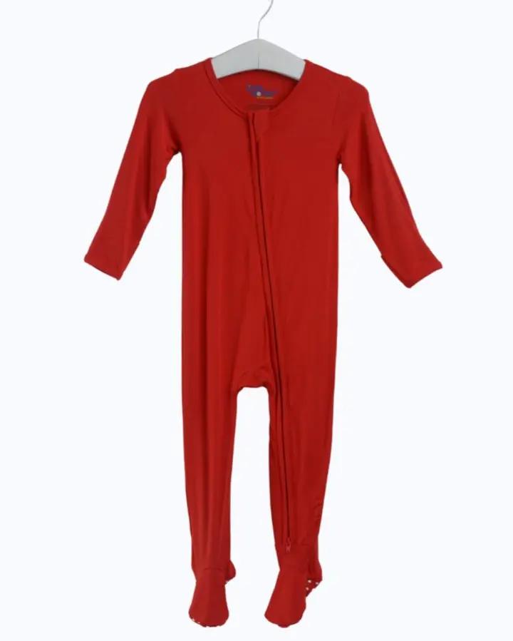 Red Bamboo Zipper Footie Little Worldz