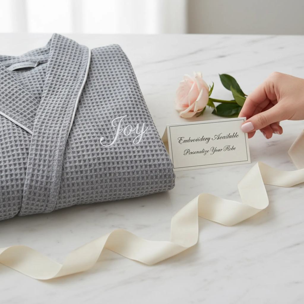 Women’s Waffle Piping Bathrobe – Lightweight Spa-Style Comfort Lotus Linen