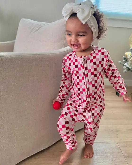 Checkered Bamboo Romper Little Worldz