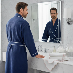 Premium Waffle Piping Robe for Men Lotus Linen