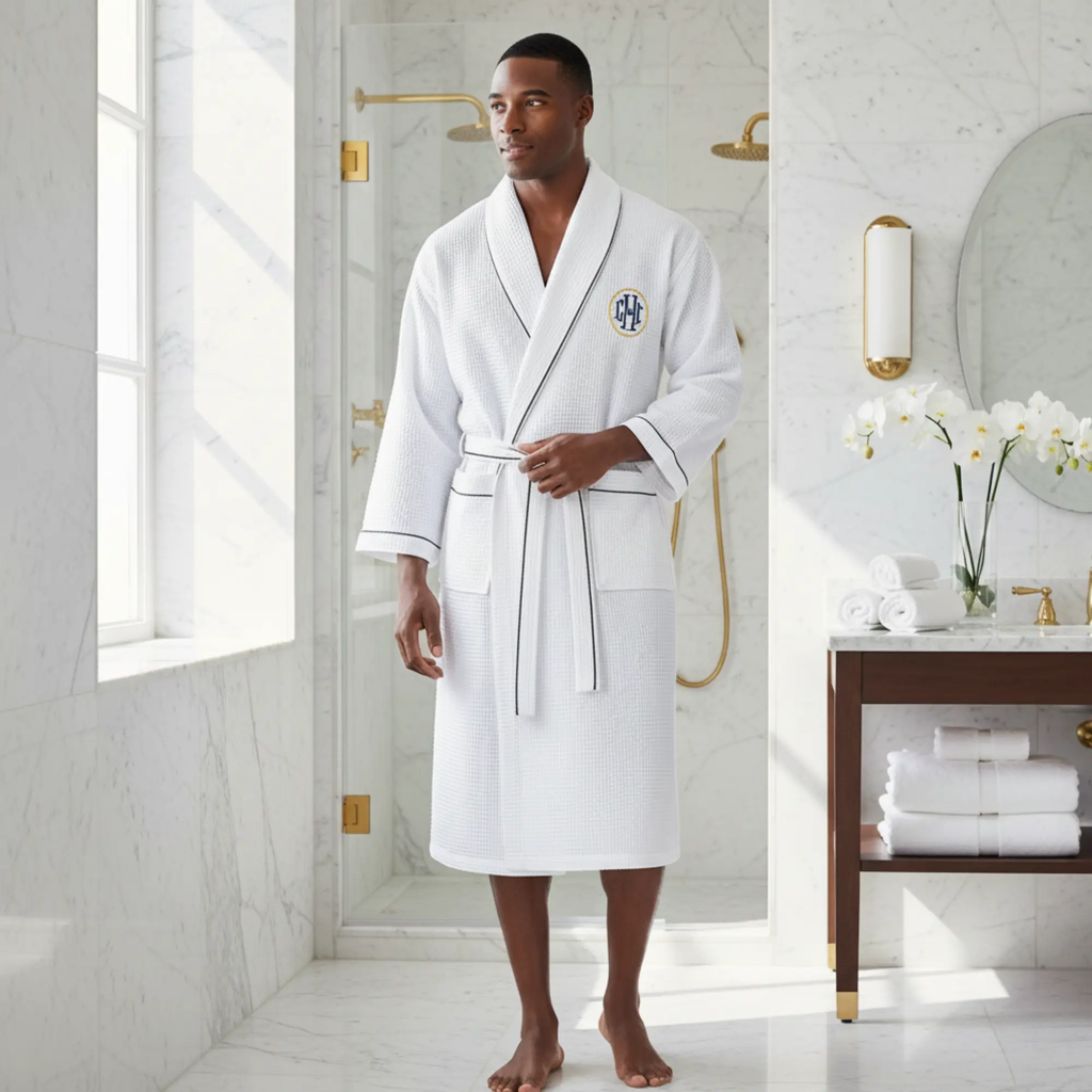 Premium Waffle Piping Robe for Men Lotus Linen