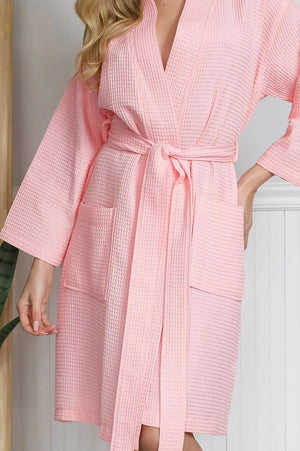 Knee-Length Waffle Kimono Robe for Women Lotus Linen