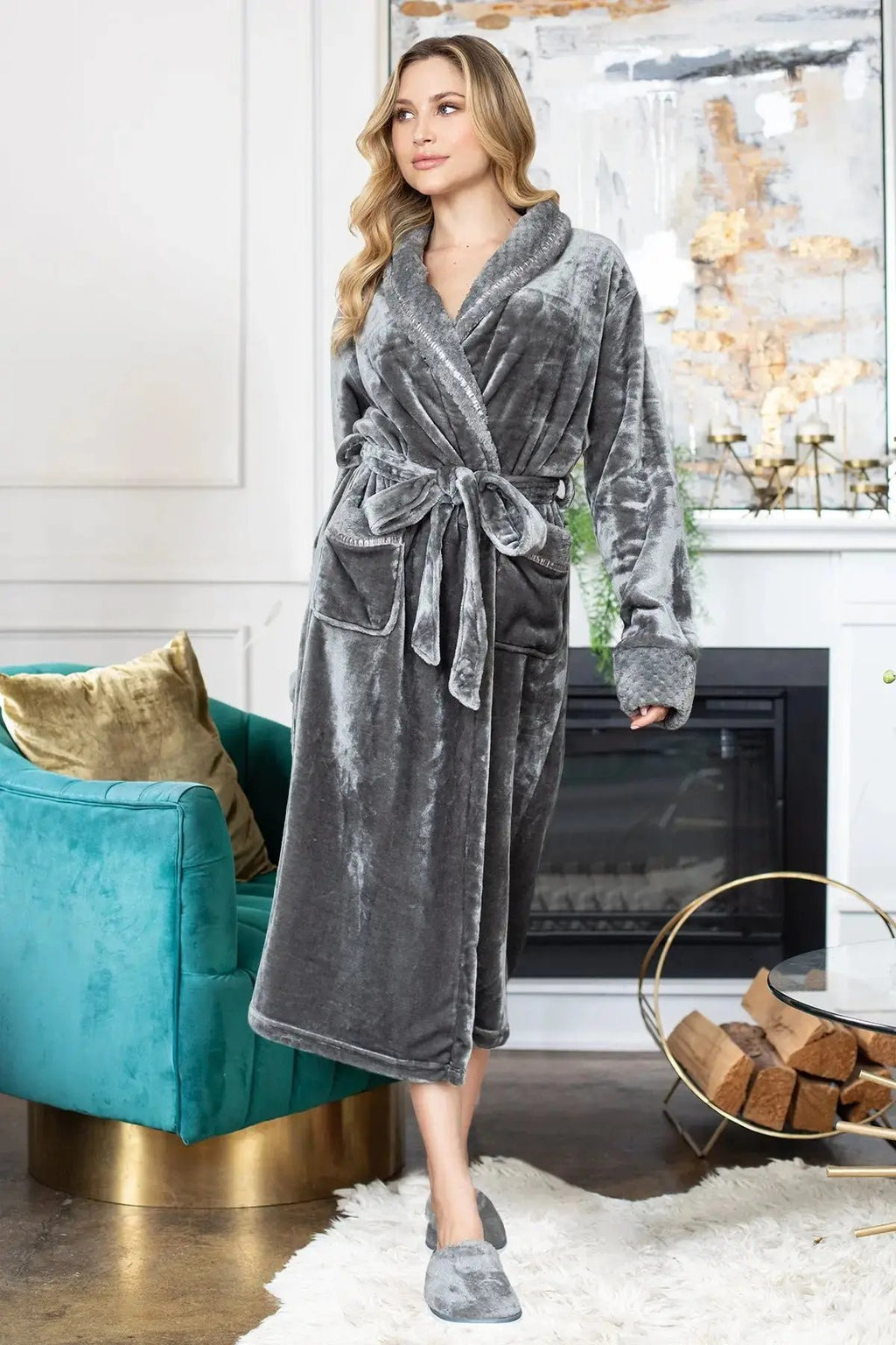 Women's Ultra Soft Plush Bathrobe Lotus Linen