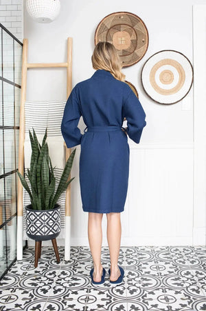 Knee-Length Waffle Kimono Robe for Women Lotus Linen