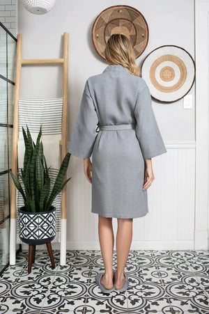 Knee-Length Waffle Kimono Robe for Women Lotus Linen